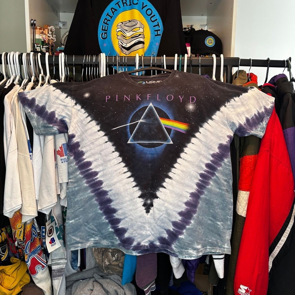 Pink Floyd Dark Side Of The Moon Liquid Blue Tie Dye T Shirt XL Band Tee